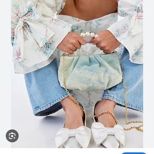 Lele Sadoughi Women's Marlowe Faux Pearl Top Handle Bag washed denim